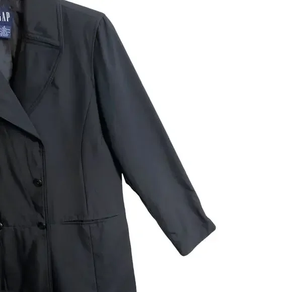 Gap Rain Coat SZ S Women's Black Lightweight Pockets Double Breasted - Picture 9 of 11